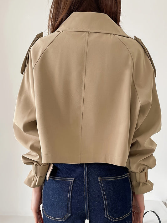 Evelyn - Stylischer khakifarbener Trenchcoat mit Reverskragen und schickem Federverschluss für Frauen