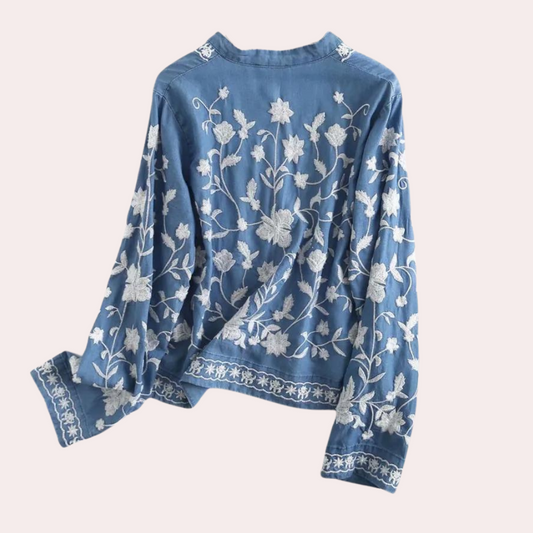 Breanne - Elegante bestickte Damenstrickjacke mit Blumendessin