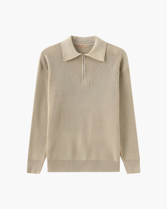 Aaron | Cozy halbem Reißverschluss Herren Gerippt Strickpullover mit Polokragen