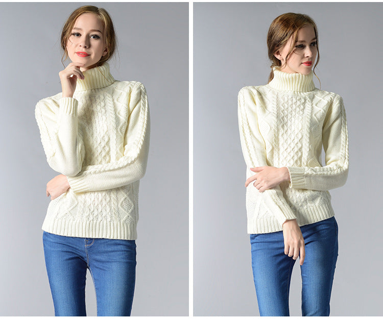 Damen Rollkragenpullover mit langen Ärmeln und Kabelstrick