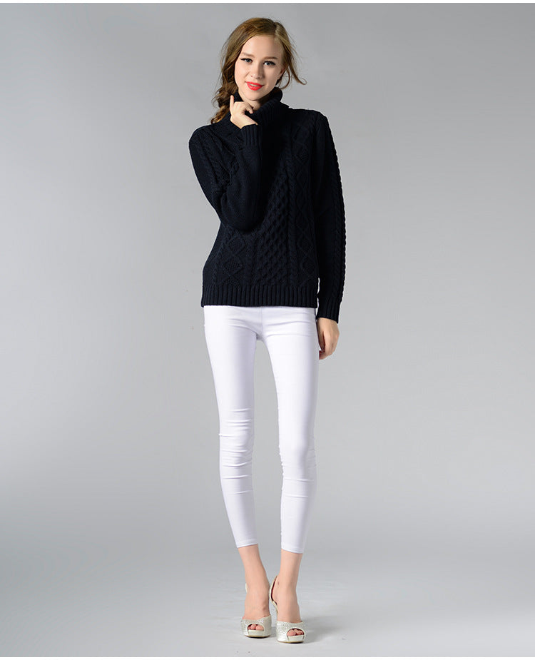 Damen Rollkragenpullover mit langen Ärmeln und Kabelstrick