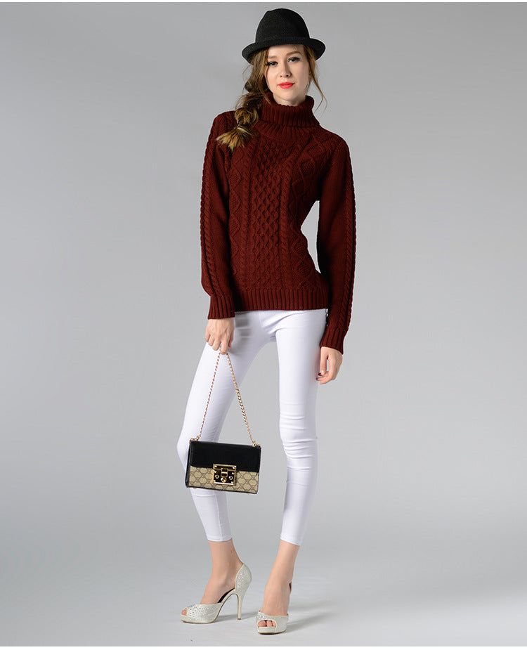 Damen Rollkragenpullover mit langen Ärmeln und Kabelstrick