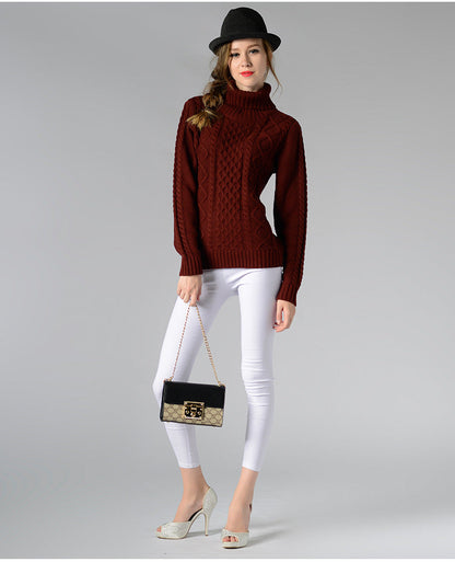 Damen Rollkragenpullover mit langen Ärmeln und Kabelstrick
