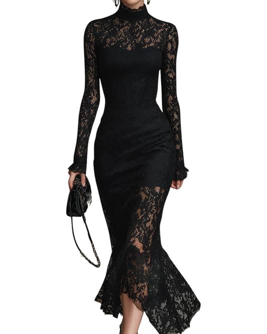 Veronika | Schwarzes Spitzen-Maxikleid