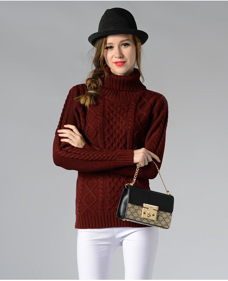 Damen Rollkragenpullover mit langen Ärmeln und Kabelstrick