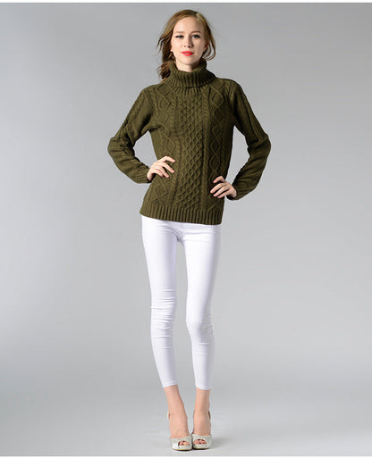 Damen Rollkragenpullover mit langen Ärmeln und Kabelstrick