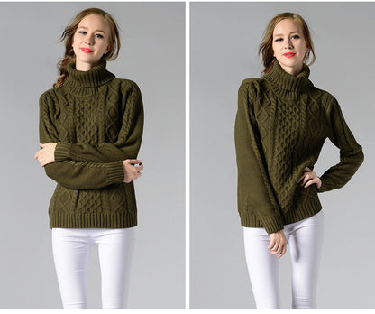 Damen Rollkragenpullover mit langen Ärmeln und Kabelstrick