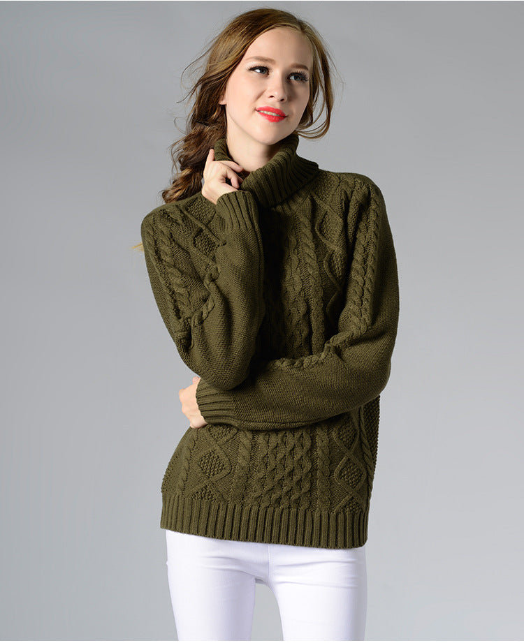 Damen Rollkragenpullover mit langen Ärmeln und Kabelstrick