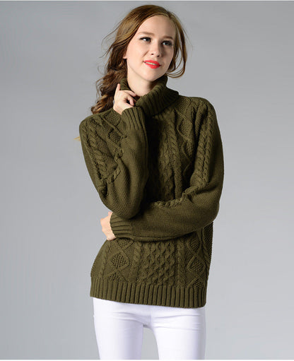 Damen Rollkragenpullover mit langen Ärmeln und Kabelstrick
