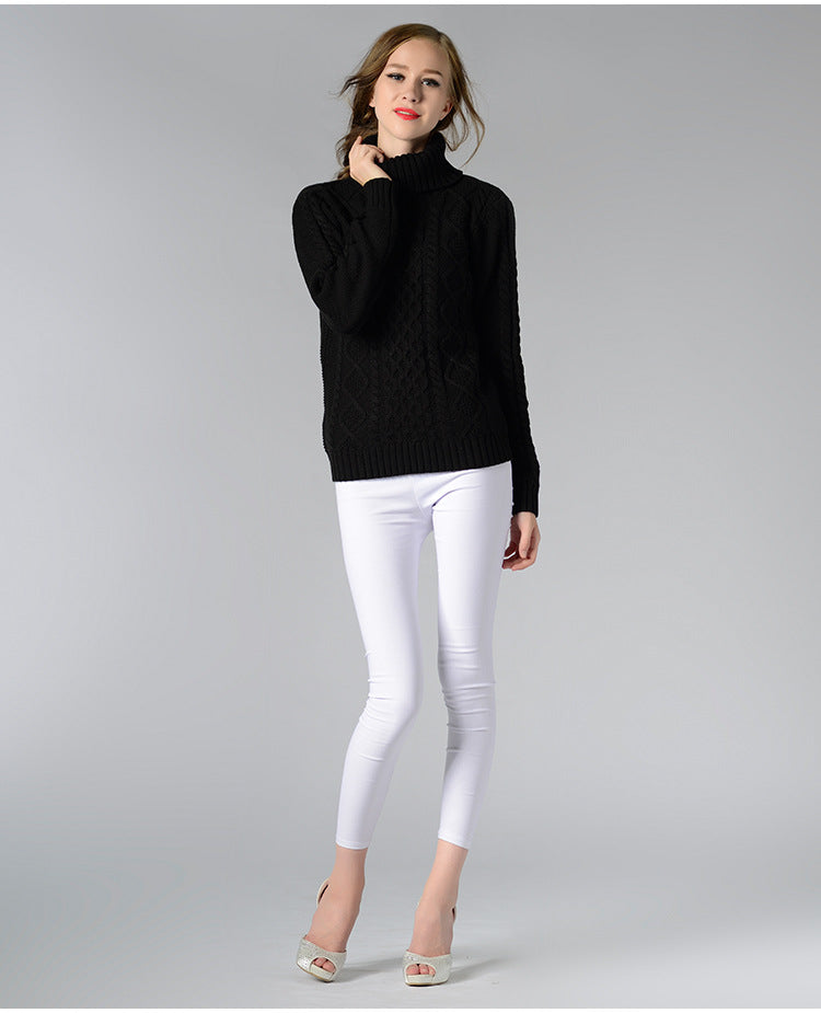Damen Rollkragenpullover mit langen Ärmeln und Kabelstrick