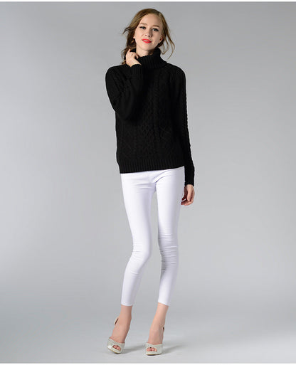 Damen Rollkragenpullover mit langen Ärmeln und Kabelstrick