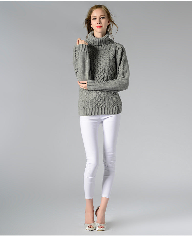 Damen Rollkragenpullover mit langen Ärmeln und Kabelstrick