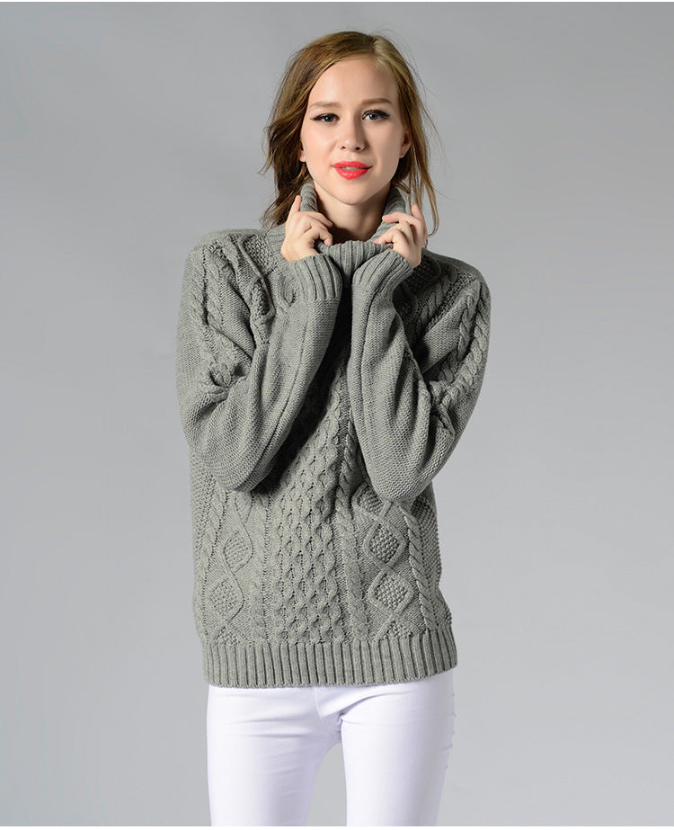 Damen Rollkragenpullover mit langen Ärmeln und Kabelstrick