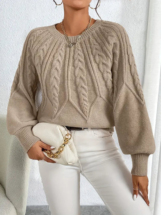 Damen Strickpullover – Eleganter Zopfmuster Pullover mit Rundhals