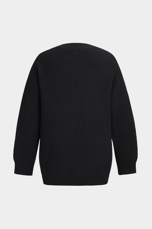 Ella | Schwarzer Strick-Cardigan mit Denim-Patches – Der perfekte Mix aus Komfort und Stil