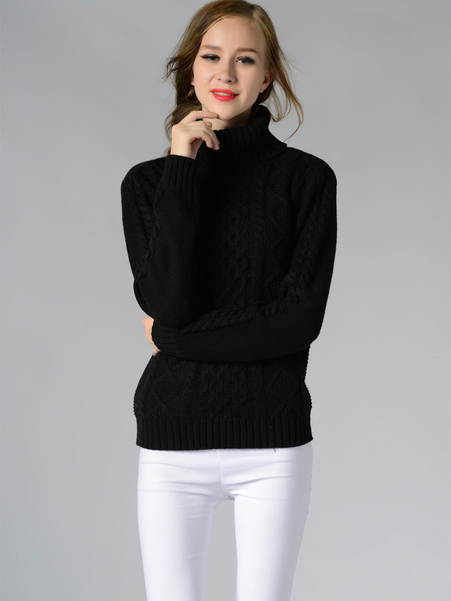 Damen Rollkragenpullover mit langen Ärmeln und Kabelstrick