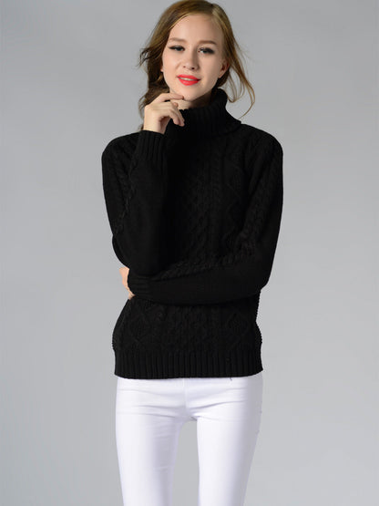 Damen Rollkragenpullover mit langen Ärmeln und Kabelstrick