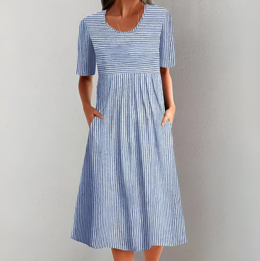 Aquelle™ - Elegantes Gestreiftes Midikleid mit Meeresinspirierter Note