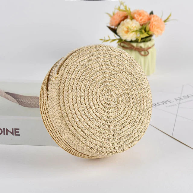 Stilvolle runde handgewebte Umhängetasche mit Reißverschluss von Angel